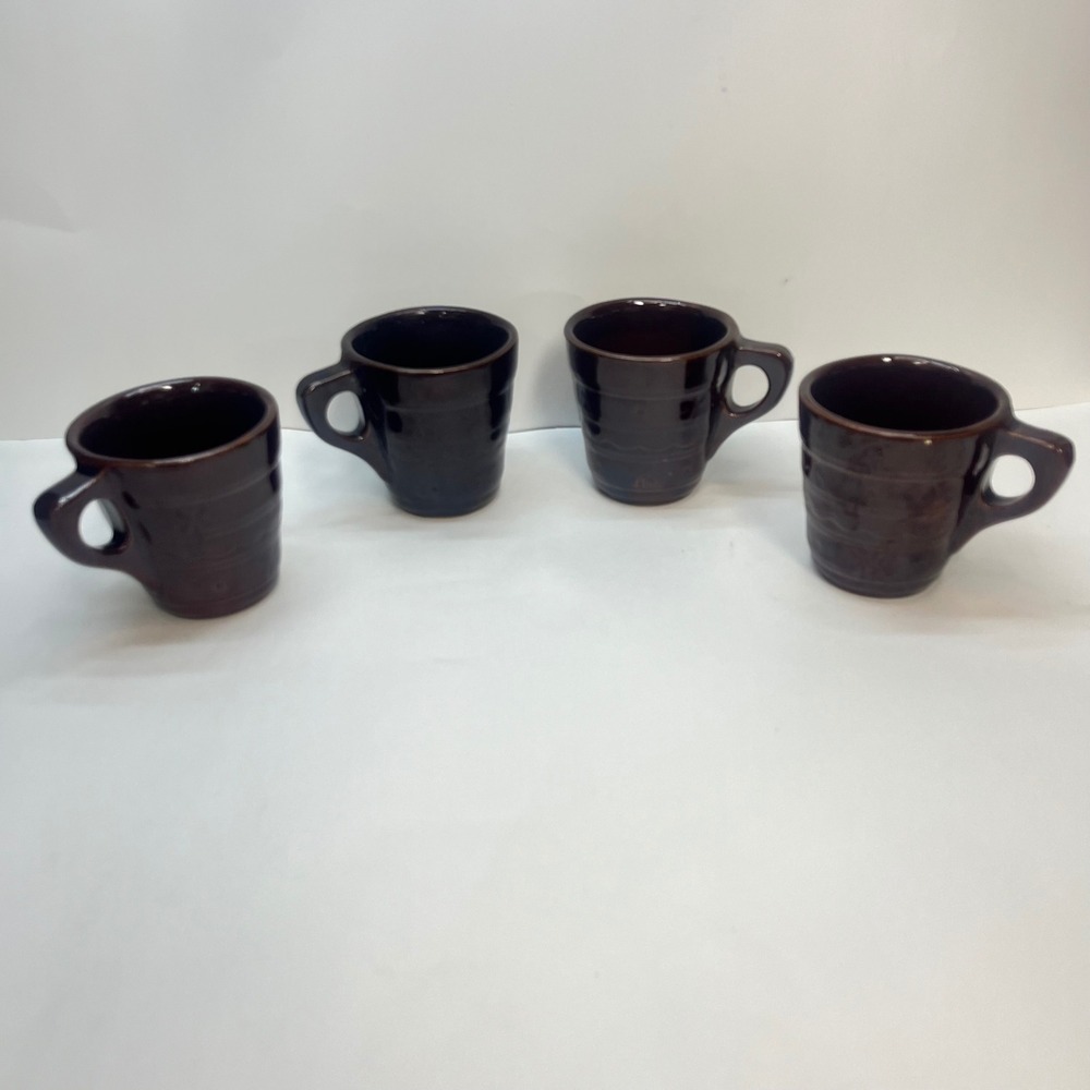 daisy dot USA Brown Glazed Ceramic Mugs Set of 4 Embossed Pattern‎ Coffee Cups